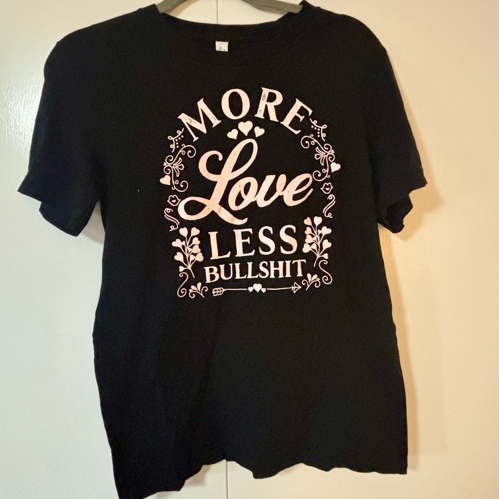 Bella Canvas Black Statement Tee "More Love Less Bullshit" Women's Small